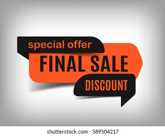 Final sale banner, orange discount tag, special offer. Website sticker on a gray abstract background, web page design. Vector illustration, eps10