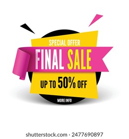 Final sale banner with pink ribbon. Vector illustration.