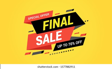 Final sale banner, special offer up to 70% off. Vector illustration.