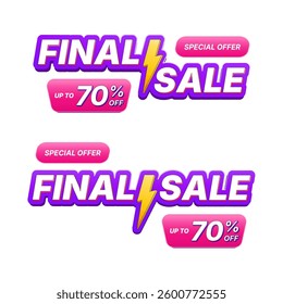 Final sale banner special offer discount up to 70 percent off. Vector illustration for ecommerce, shopping, online sale, marketing, social media post, web