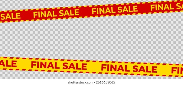 Final Sale Banner Tape With Bold Warning Colors On Transparent Background. Perfect For Clearance Promotion, Urgent Discount Events, And Retail Advertising Design. Vector Illustration.