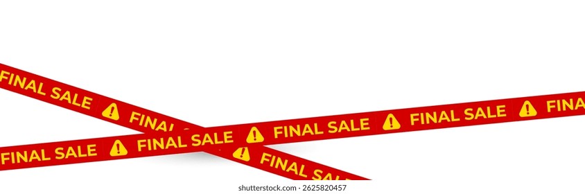 Final Sale Banner Tape With Warning Sign On White Background. Perfect For Clearance Promotion, Discount Shopping Ads, And Retail Marketing Design. Vector Illustration.