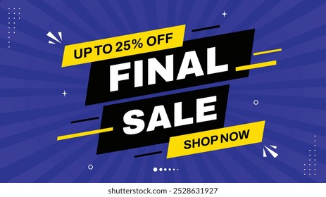 Modelo de banner de venda final até 25% Off Shop agora com impressionante vermelho, preto, branco, amarelo, roxo Gradiente Elementos formas e fundos personalizáveis para Banners de venda atraente. Oferta limitada