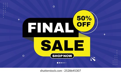 Modelo de banner de venda final Até 50% Off Shop Agora com negrito Elemento Formas em vermelho, preto, branco, amarelo, roxo Gradiente Design perfeito Sale Fundo para promoções impressionantes e design atraente