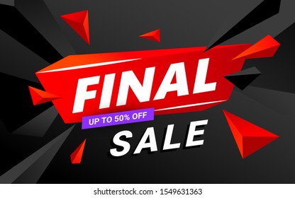 Final sale banner template header design design template with polygonal sharp shapes. Can be used for wallpaper, template, poster, backdrop, book cover, brochure, leaflet, flyer, vector illustration