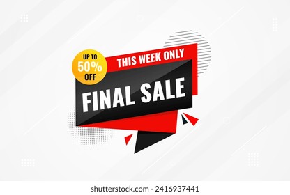 Final sale banner template vector design, Special offer final sale, Limited offer final sale tag. Final Sale Discount template for marketing promotion, retail, store, shop, online store, or website.