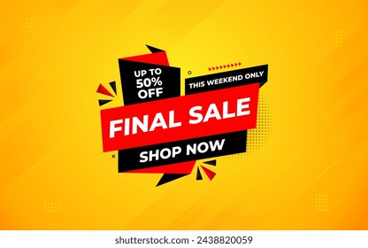 Plantilla de banner de venta final diseño vectorial, Oferta especial venta final, Oferta limitada etiqueta de venta final. Plantilla de descuento de venta final para promoción de marketing, venta al por menor, tienda, tienda, tienda en línea o sitio web.