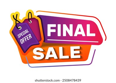 Projeto vetorial de modelo de banner de venda final, venda final de oferta especial, etiqueta de venda final de oferta limitada. Modelo de Desconto de Venda Final para promoção de marketing, varejo, loja, loja on-line ou site.

