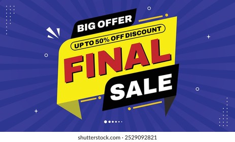 Venda final Grande Oferta até 50% Off Venda de desconto Banner Modelos com vermelho, preto, branco, amarelo, roxo Gradiente fundos e formas de elemento para projetos atraente - Corra para grandes economias