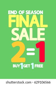 Final Sale, buy one, get two, flyer design template, vector illustration