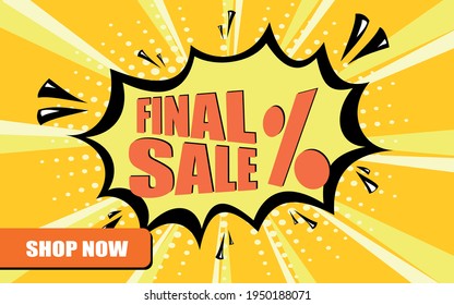 Explosión de estilo cómico de venta final fondo amarillo