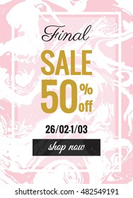 Final sale design for banner or poster, with marble texture and gold and black text. Vector illustration