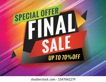 Final sale. Discount promotional concept template for banner, website, poster. Special offer tag. Vector illustration with abstract colorful background