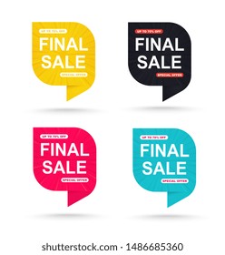 Final sale discount sticker 70%. Promotional tags special offers banner. 