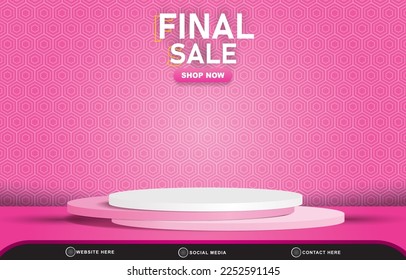 final sale discount template banner with blank space 3d podium for product sale with abstract gradient pink background design