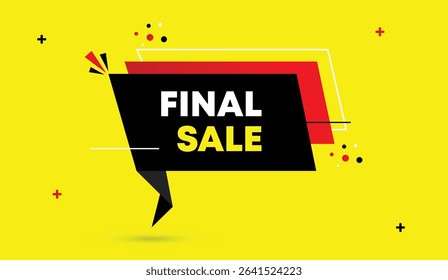 Final sale editable vector art illustration web banner icon badge template design with black red shapes on yellow background abstract modern business promotion unique marketing graphic layout
