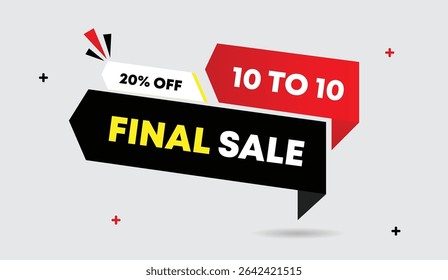venda final editável web banner vetor arte ilustração design com gradiente vermelho preto branco formas fundo cinza claro moderno design exclusivo melhor para promoções 10 a 10 20% off oferta de desconto