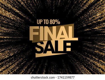 Final sale. Gold 3d symbol on a black background. Modern dynamic design. Advertising label for a retail advertising campaign on the day of purchase. vector