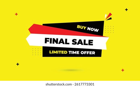 Oferta limitada de venda final comprar agora modelo de ilustração vetorial editável design vermelho preto branco formas fundo amarelo promoção empresarial abstrato banner criativo moderno estilo marketing anúncios