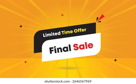 Venda final tempo limitado oferecer editável web banner arte vetorial ilustração ícone ícone rótulo modelo design com formas brancas pretas laranja amarelo sol brilho abstrato fundo para promoção única