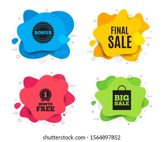 Final Sale. Liquid shape, various colors. Special offer price sign. Advertising Discounts symbol. Geometric vector banner. Final sale text. Gradient shape badge. Vector