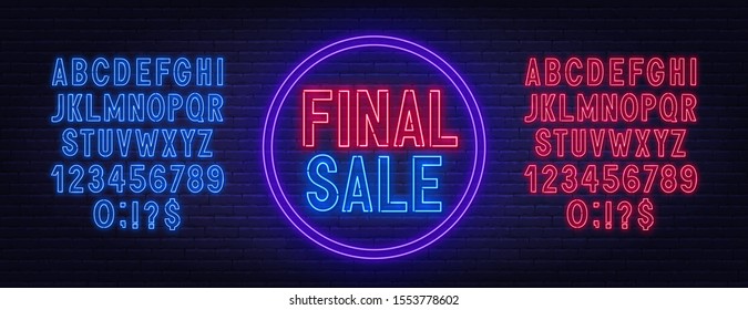 Final sale neon sign on dark background. Template for design.