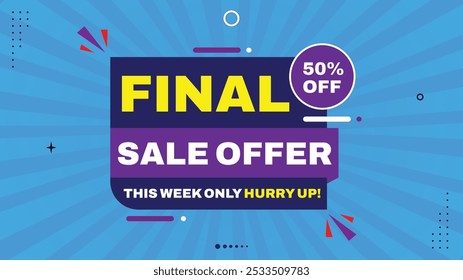 Oferta de venda final: 50% de desconto apenas esta semana! Apresse-se - Obtenha os modelos de banner de venda com fundos de gradiente em branco, vermelho, roxo, amarelo. Compre agora para designs elegantes de formas de elementos - tempo limitado