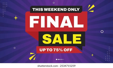 Oferta de venda final: até 50% de desconto! Compre Agora - Somente Esta Semana! Agarre nossos modelos de banner de venda com formas de elementos elegantes em preto, branco, amarelo e roxo fundo gradiente - venda por tempo limitado