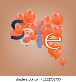 Final sale with  orange balloons. Realistic vector design for a shop and sale banners