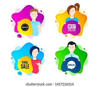 Final Sale. People shape offer badge. Special offer price sign. Advertising Discounts symbol. Dynamic shape offer. Worker person badge. Cut out people coupon. Final sale text. Vector