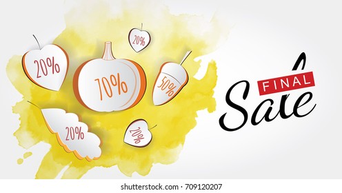 Final sale poster. Autumn discounts. Creative banner, flyer, advertisement with autumn leaves in carving style. Paper cutout element. Sticker and notch. Template for web-design. offer, marketing