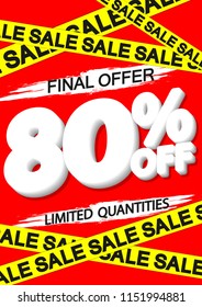Final Sale, poster design template, special offer, discount 80% off, vector illustration
