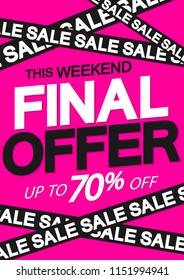 Final Sale, poster design template, special offer, discount up to 70% off, vector illustration