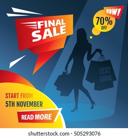 Final sale poster with girl silhouette vector illustration