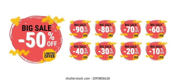 Final sale red tag. concept of price list for discounts, of advertising campaign, advertising marketing sales, 10, 20, 30, 40, 50, 60, 70, 80, 90 off discount, unique offer. Vector illustration.