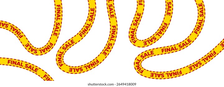 Fita de venda final, fita ondulada energética, linha promocional dinâmica para visuais de apuramento, anúncios de compras, banners orientados por urgência, embalagem atraente. Ilustração vetorial.