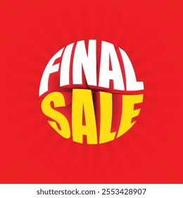 Final sale round logo with creative 3d text on red background. Final sale promotion poster layout. Special discount advertising banner design. Business tag, sticker, label, badge. Salling logo.