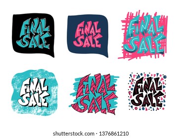 Final sale set with speech bubbles and decoration. Vector promotion labels. Banners templates design with quote.