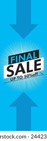 Final sale simple promotional banner template design. Logo, arrows and concentrated lines