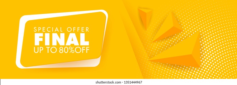 	
Final Sale Special Offer Banner Template yellow banner. Abstract background modern hipster futuristic graphic for shop or online store marketing promotion.