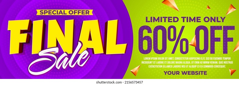 Final sale special offer promotion template. Limited time only 60 percent off price discount. Clearance event banner template vector illustration