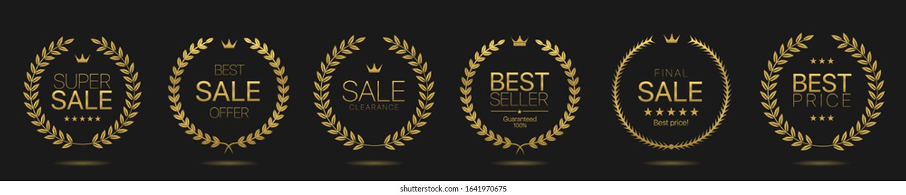 Final sale, super sale, big sale labels. Golden Laurel wreath label badge set isolated. Vector illustration