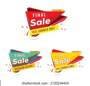 venta final de la etiqueta set.ilustración vectorial.venta de verano y el juego de etiquetas de venta de fin de semana.
