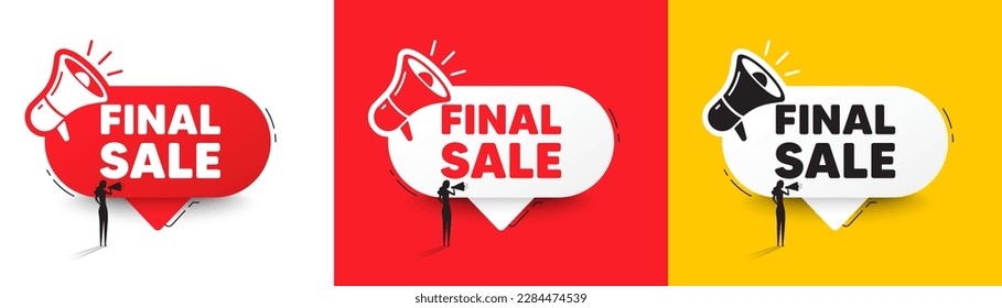 Final Sale tag. Speech bubble with megaphone and woman silhouette. Special offer price sign. Advertising Discounts symbol. Final sale chat speech message. Woman with megaphone. Vector