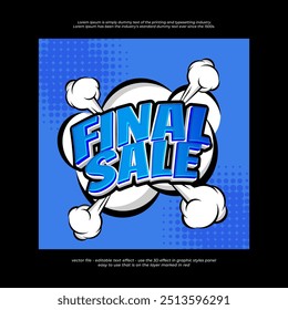 Anuncio de Vector de venta final en diseño de estilo pop art con efecto de texto editable