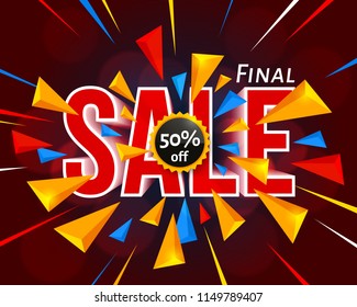 Final sale vector banner with triangle elements. Vector.