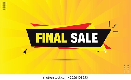 Final sale vector illustration sticker label in EPS format, editable template design with black, red, light yellow shapes, and a yellow-orange gradient background. Perfect for promotions and discounts