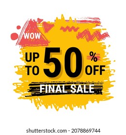 Final sale yellow tag. concept of price list for discounts, of advertising campaign, advertising marketing sales, 50 off discount, unique offer. Vector illustration. limited offer . Isolated on white