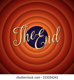 The final screen of the movie. The end. Retro background, vector illustration