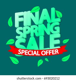 Final Spring Sale, special offer, red ribbon, banner design template, vector illustration